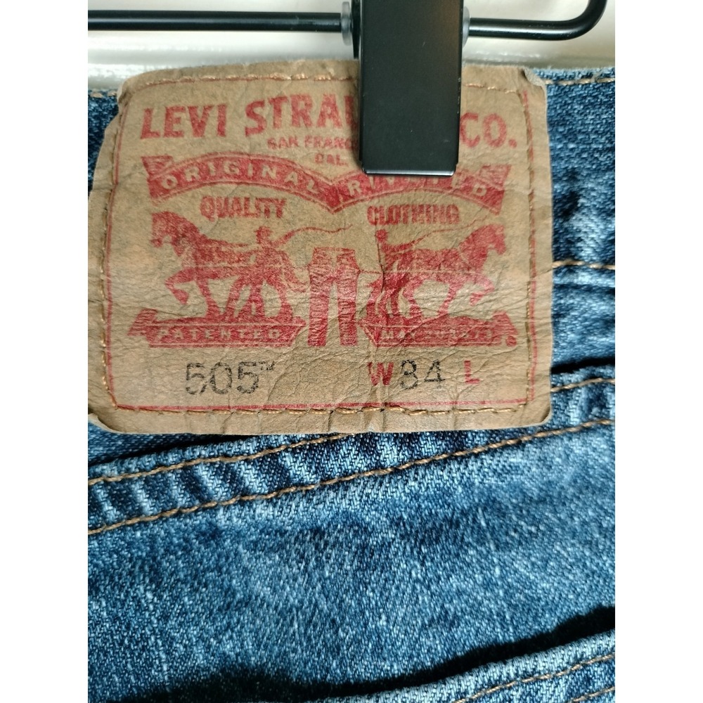 Levis 505 Jean Shorts Mens 34(33) Blue Dark Stonewash WaterLess Regular Fit 10" - Picture 11 of 15